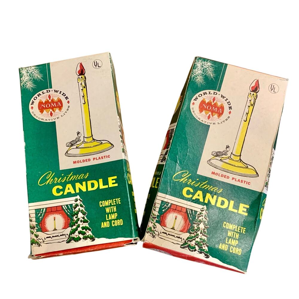 Vintage Noma Christmas Electric Candle Molded w/Box Set of 2 WORKS